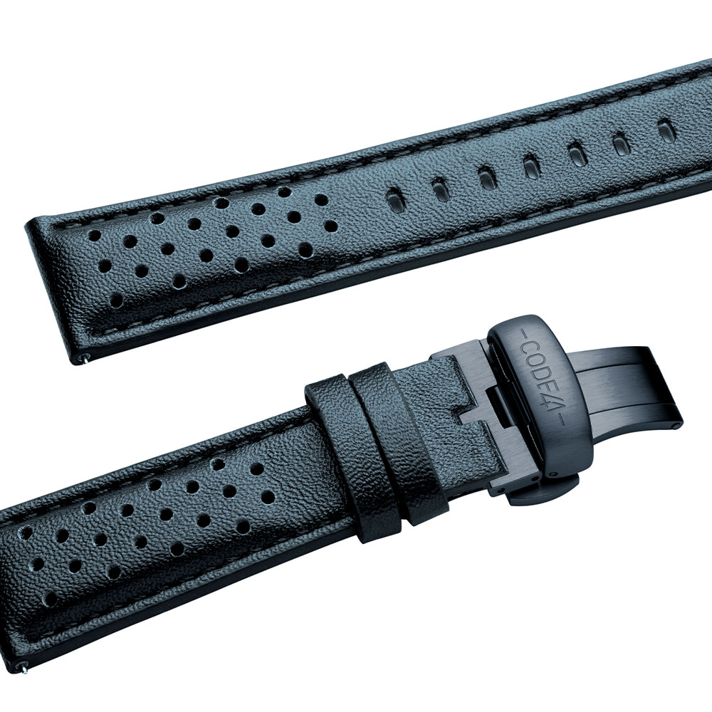 Cinturino 21 mm Pelle Fibbia a farfalla PVD blu grigio - CODE41 watches